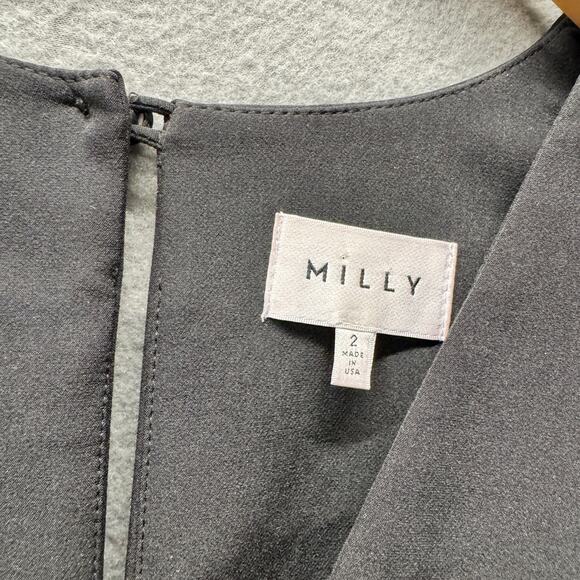 Milly Mini Dress Womens 2 Black Low V-Neck Keyhole Back Lined Kimono Sleeves - Picture 2 of 8